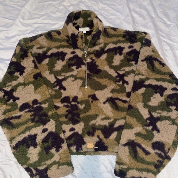 Furry Camo Cropped Quarter Zip - Picture 1 of 2